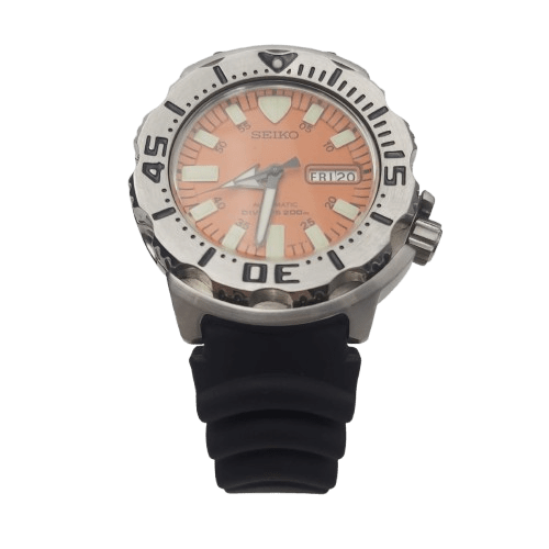 Men’s Seiko Monster 7S26-0350 – Black Plastic Band – Orange Dial – 4cm Face