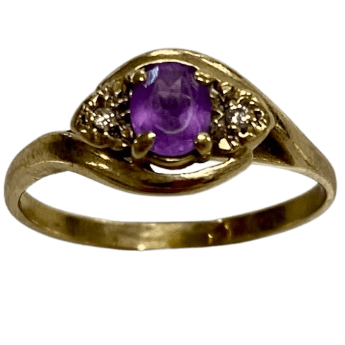Ladies 9ct Yellow Gold Ring 2.3gms Size 7 With Purple Stone