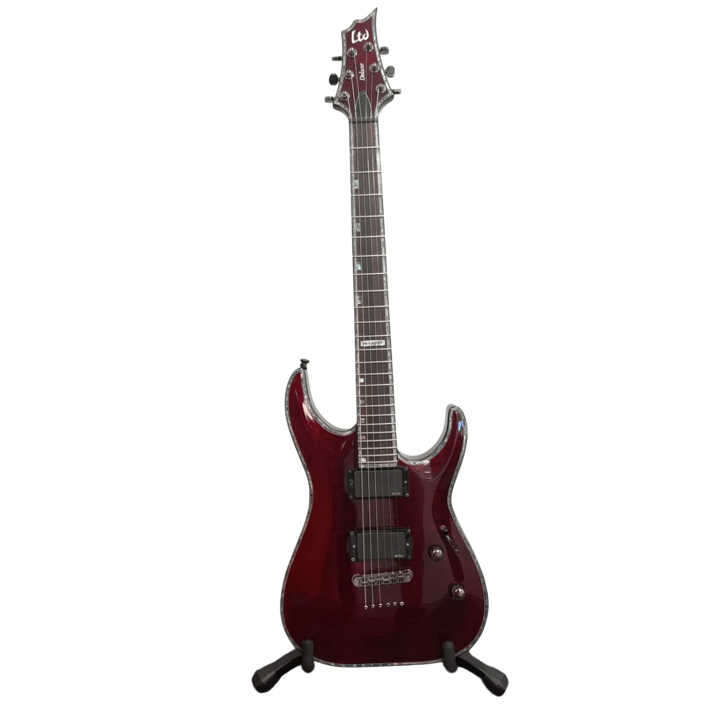 ESP LTD Deluxe H-1001 Dark Red Electric Guitar With EMG Pickups & Mother of Pearl Inlay – Includes Hard Case , Stand , Strap & Spare Strings