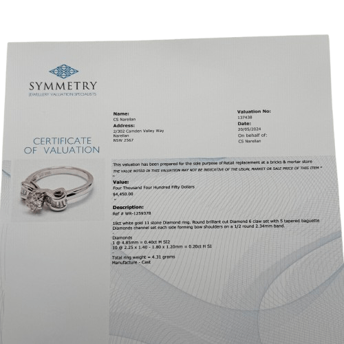 Ladies 19ct White Gold 11 Stone Diamond Bow Ring 0.60ct TDW M 6 1/2 With Valuation (WR 1259378)