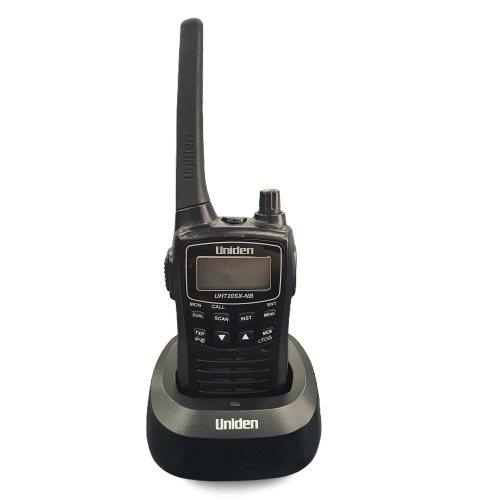 Uniden Handheld 2W UHF UH720SX-NB, Black, Very Good Condition, With Box, Batteries, Chargers, Belt Clip, Speaker Mic, Manual (MR 1349653)