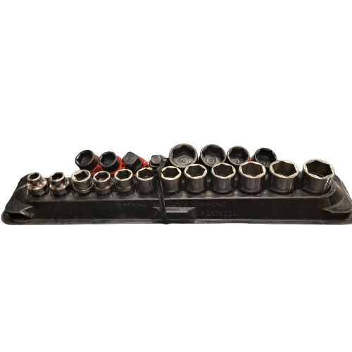 Snap-On Silver 20-Piece 3/8″ Drive 6-Point Metric Flank Drive Shallow Socket Set (Model 212FSMY)