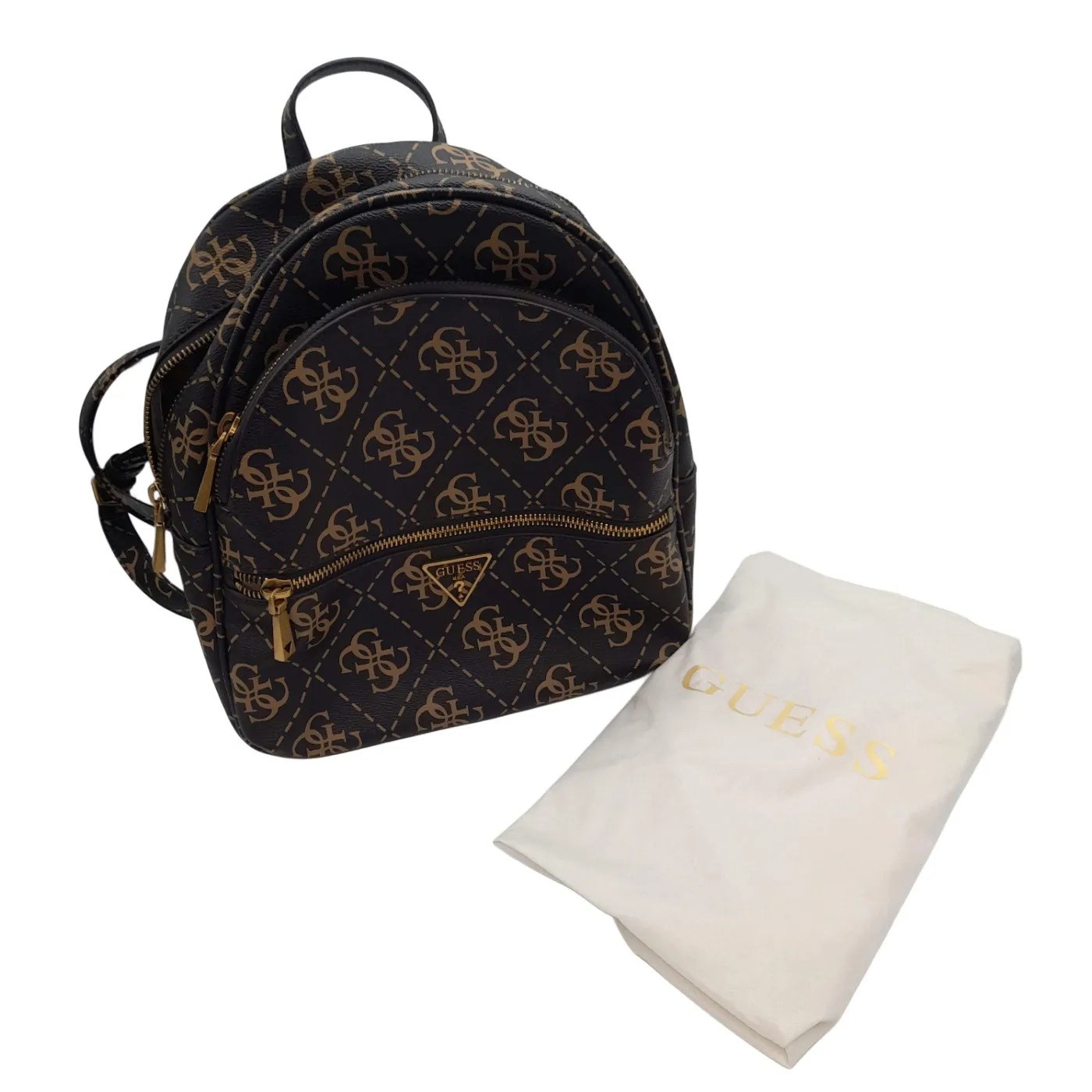 GUESS Manhattan Brown Monogram Backpack With Dust Bag