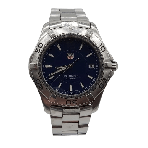 Mens Silver/Blue Tag Heuer Watch Aquaracer 300 Meters With Watch Box And Books (CP-1351895)