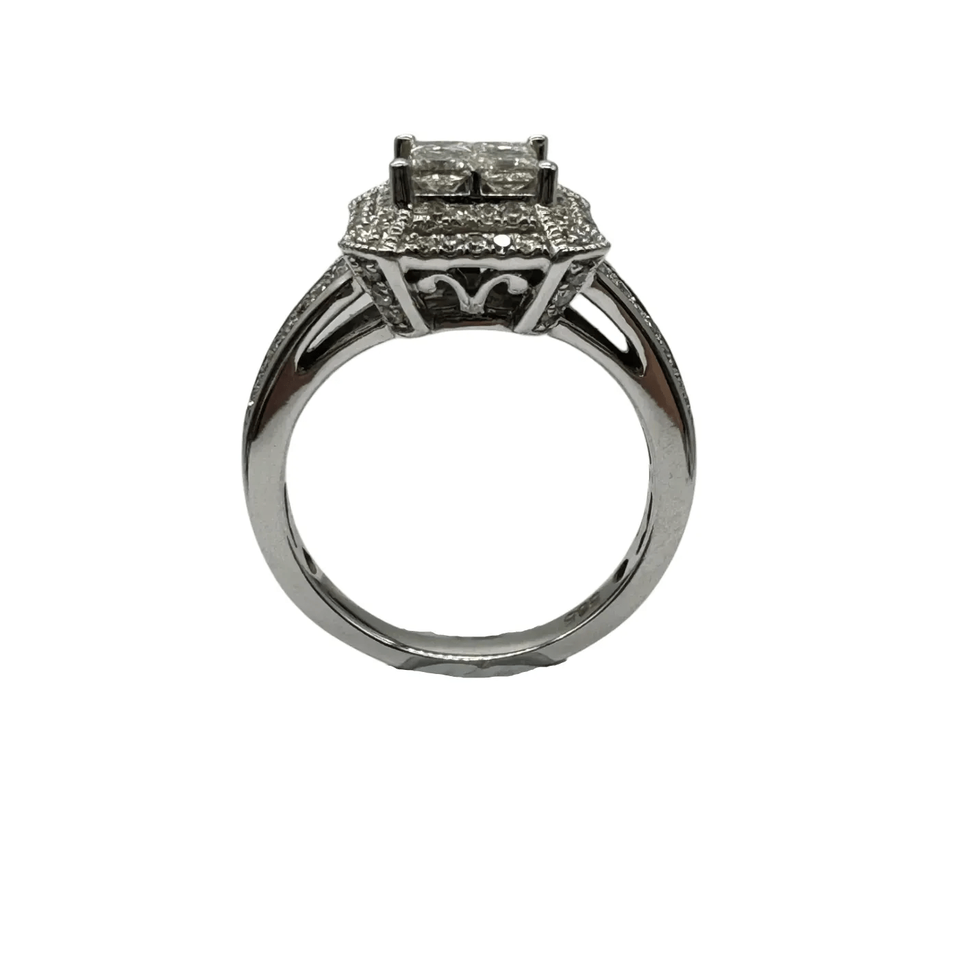 Ladies 14ct White Gold 92 Princess & Round Brilliant Stone Diamond Cluster Ring N 7 With Valuation (WR 1266616)