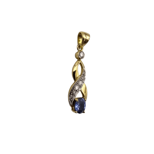 18ct Yellow Gold Sapphire & Diamond Grain Set Looped Pendant 0.20ct TDW WIth Valuation (MR)