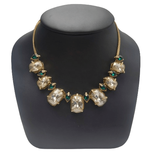 Swarovski Haven Necklace – Clear & Green Alternating Pear and Rectangle Crystal – Gold-Toned – 38 cm (14 7/8 in)