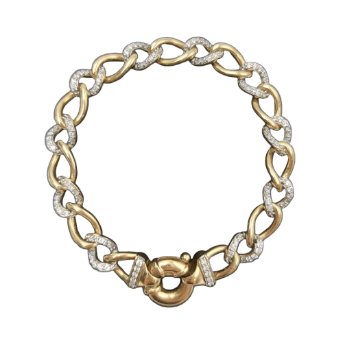 9CT Yellow Gold Curb Bracelet – 18.2g, 20cm, 9mm Wide with CZ Links