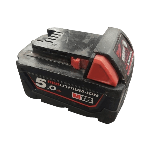 Milwaukee M18 B5 18V 5.0Ah Battery, Heavy Wear & Tear, Blue Paint Spatter
