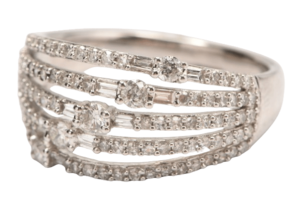 Ladies 10CT White Gold Diamond Ring 3.3 Grams 105 Diamonds With Evaluation