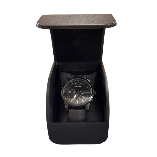 Armani Exchange AX2098 Men’s Chronograph Watch – Black Leather Band – With Box (GE 1349291)