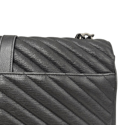 Yves Saint Laurent College Medium Satchel in Quilted Lambskin Leather – Black with Patina Silver Hardware (Includes Box & Dust Bag)