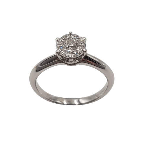 Ladies 18ct White Gold Round Brilliant Cut Diamond Cluster Ring 0.30ct TDW M 1/2 With Valuation
