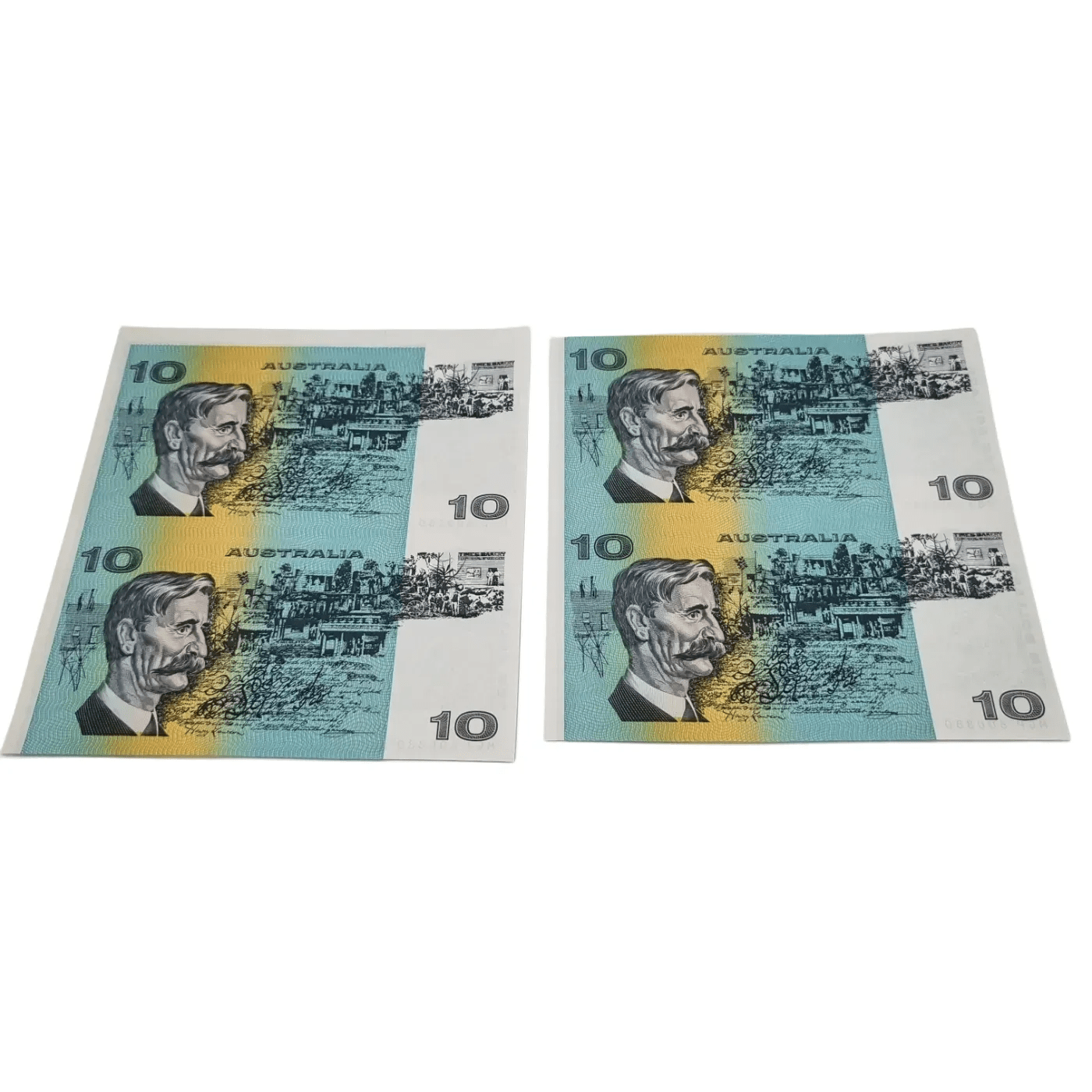 Australian Bank Notes – Uncut Blue $10 notes x 2 (Fraser/Cole, 1991 issue) + Certificate (WR 1346910)