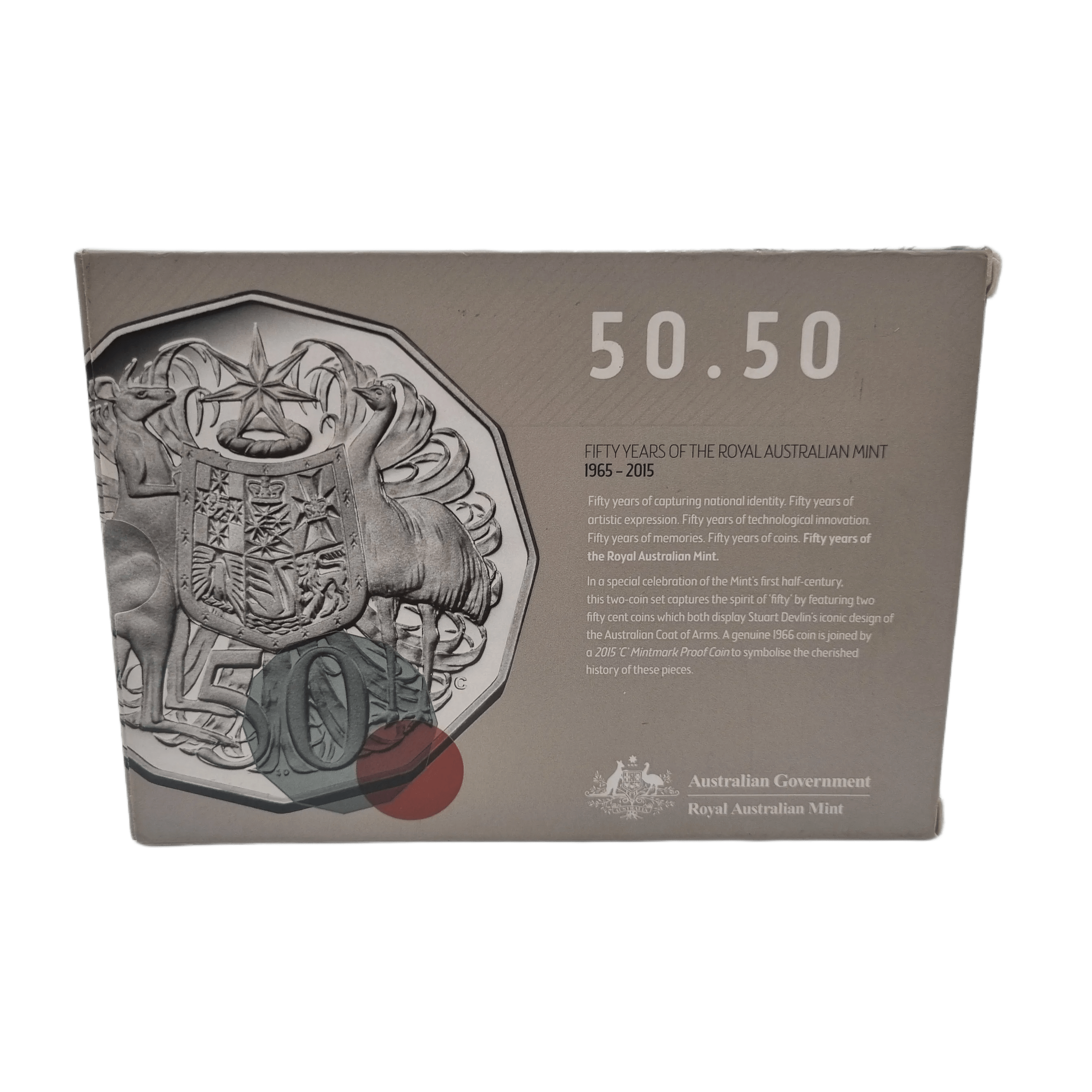 Australia 1965-2015 50.50 50th Anniversary of the Royal Australian Mint 50 Cent Two Coin Set
