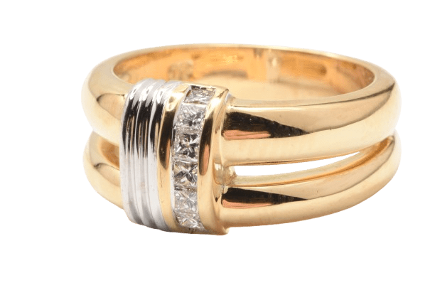 Unisex 18ct Yellow & White Gold Princess Cut Diamond Ring 0.21ct TDW N With Valuation