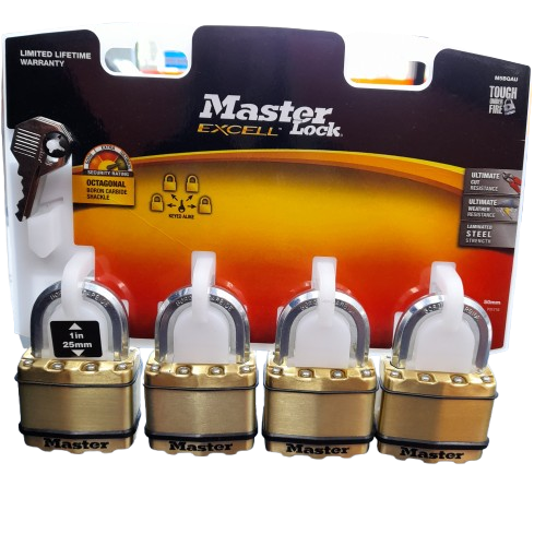 Master Excell 1 Inch Padlocks & Keys Set X4 Pack P31710