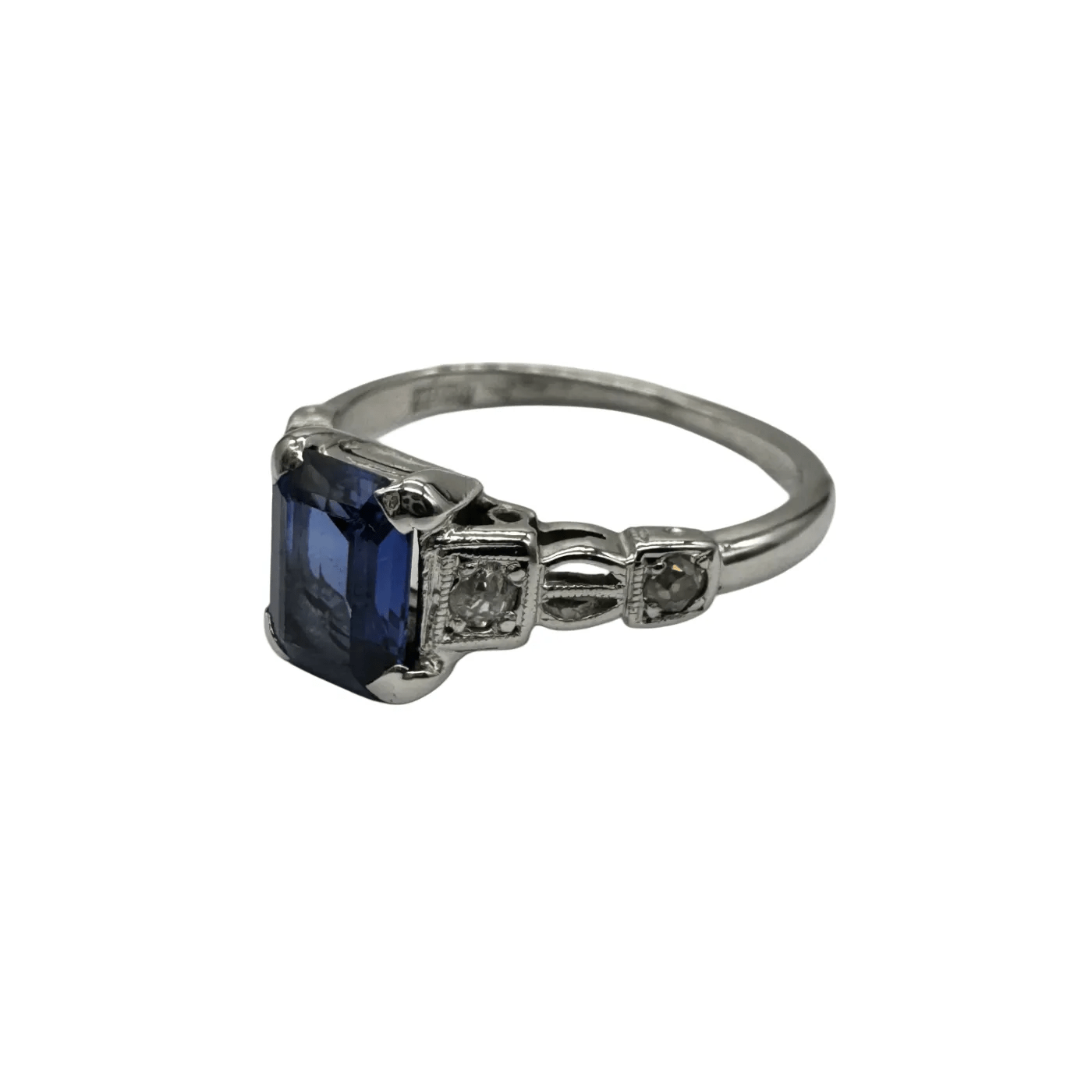 Ladies 18ct White Gold 5 Stone Synthetic Sapphire & Diamond Ring 0.12ct TDW K 5 1/2 With Valuation (WR 1311700)