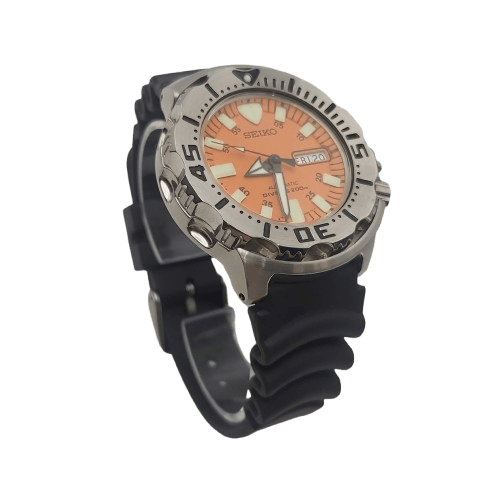 Men’s Seiko Monster 7S26-0350 – Black Plastic Band – Orange Dial – 4cm Face