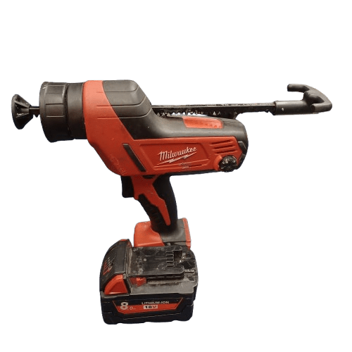 Milwaukee C18 PCG Caulking Gun, Used Condition, Engraved Name On Side, With Generic Branded 18v 8.0Ah Replacement Battery