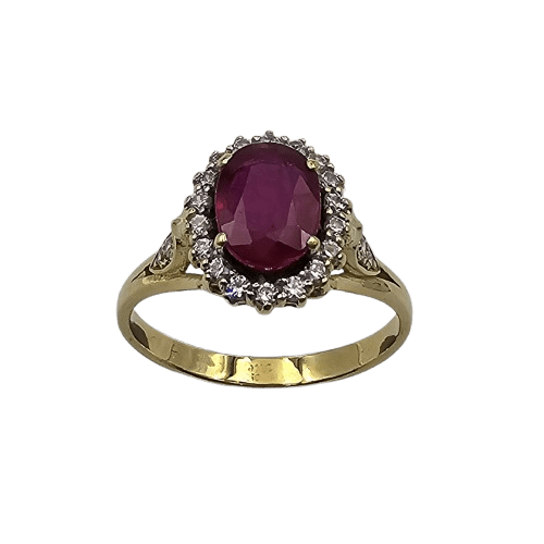 Ladies 18ct Yellow Gold Ruby & Cubic Zirconia Cluster Dress Ring L With Valuation (MR)