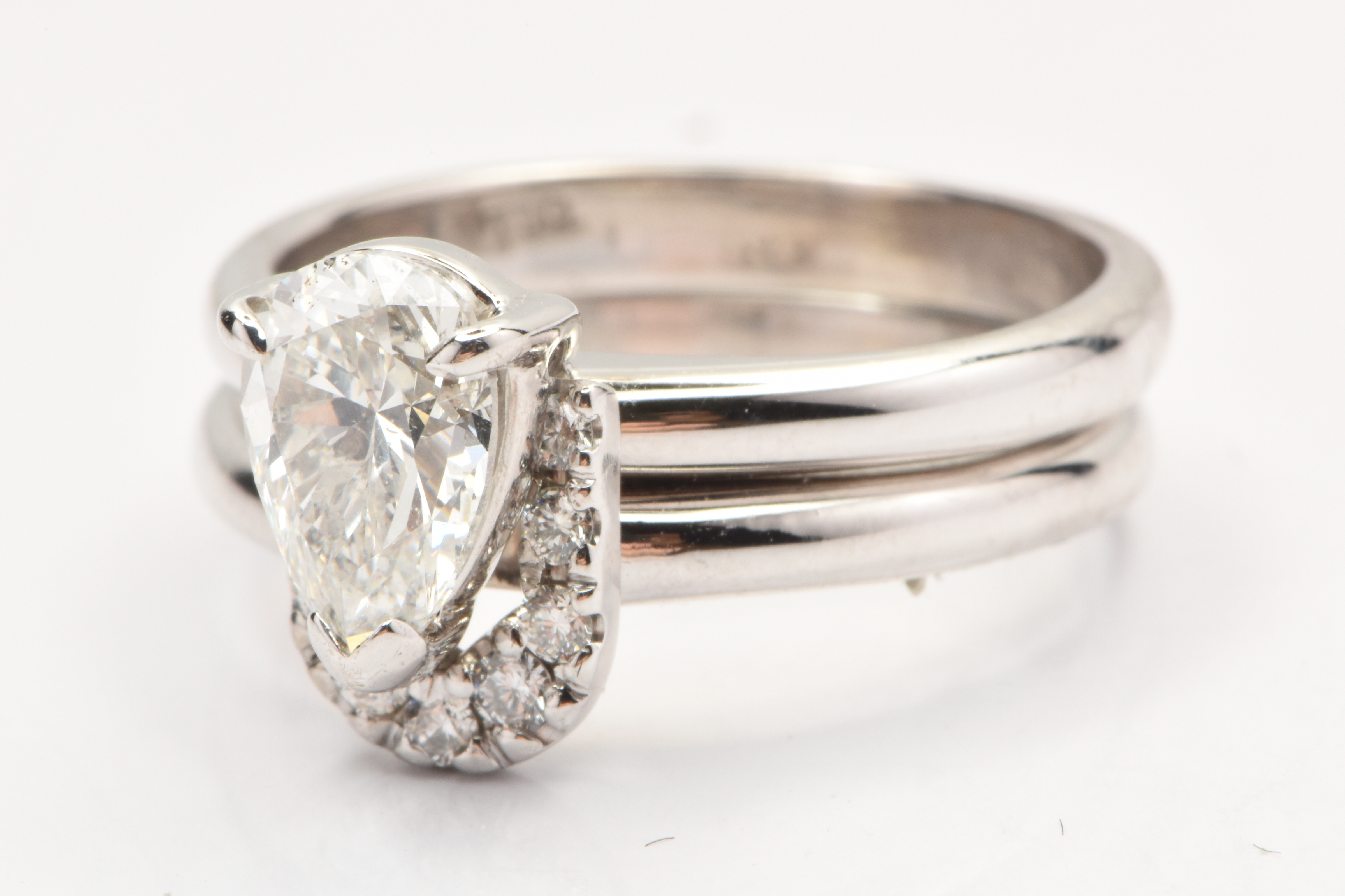 18ct White Gold 2-Ring Diamond Set – 1.01ct H/SI2 Pear Shape Diamond, 8 Stones Total – Size K – Valued at AUD $16,100