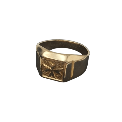 Men’s 9ct Yellow Gold Ring 5.3g Square Face with Maltese Cross