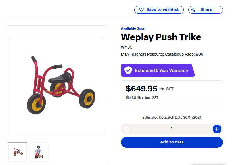 Weplay Push Trike ** Pick Up Only**