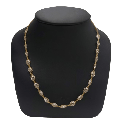 14ct Yellow Gold Mesh Necklace with Clear Stones – 11.4g – 25.0 cm – Stamped 14K
