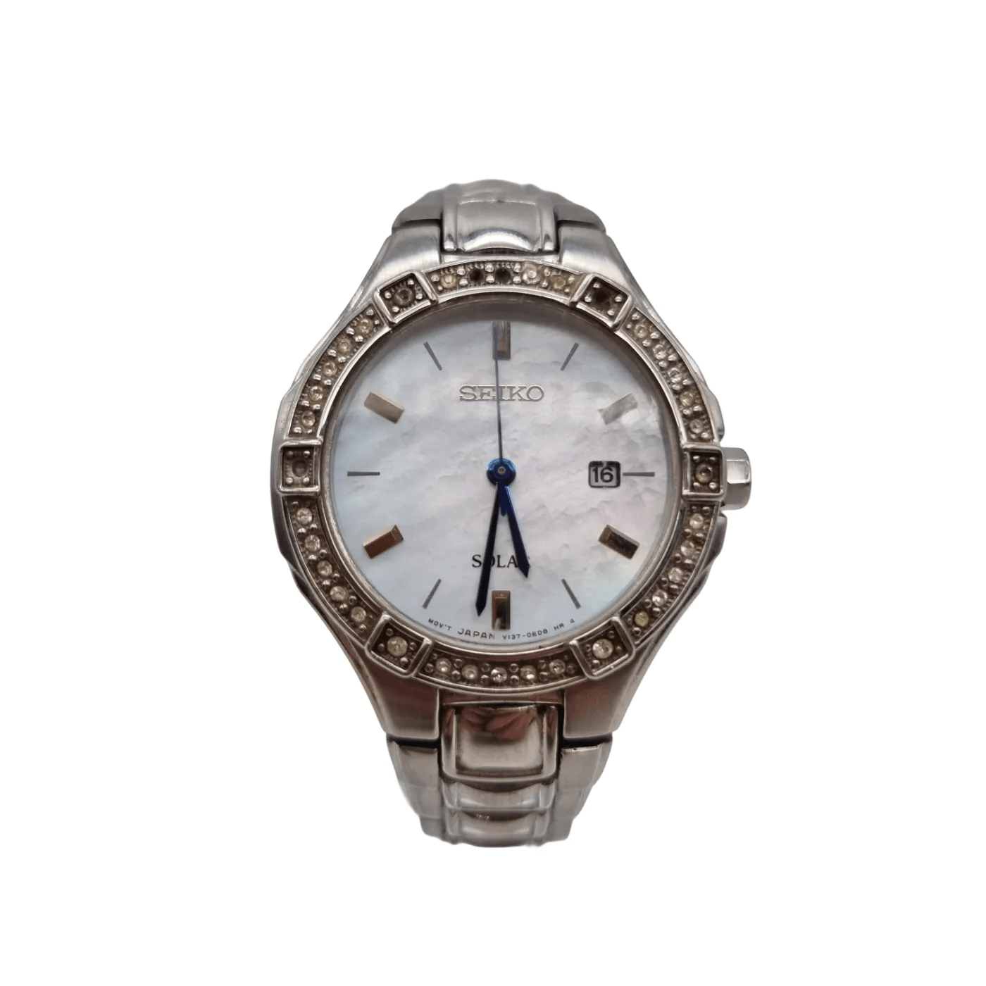Women’s Seiko V137-0CA0 Solar Crystal Bezel Stainless Steel Women’s Watch *Missing Four Stones*