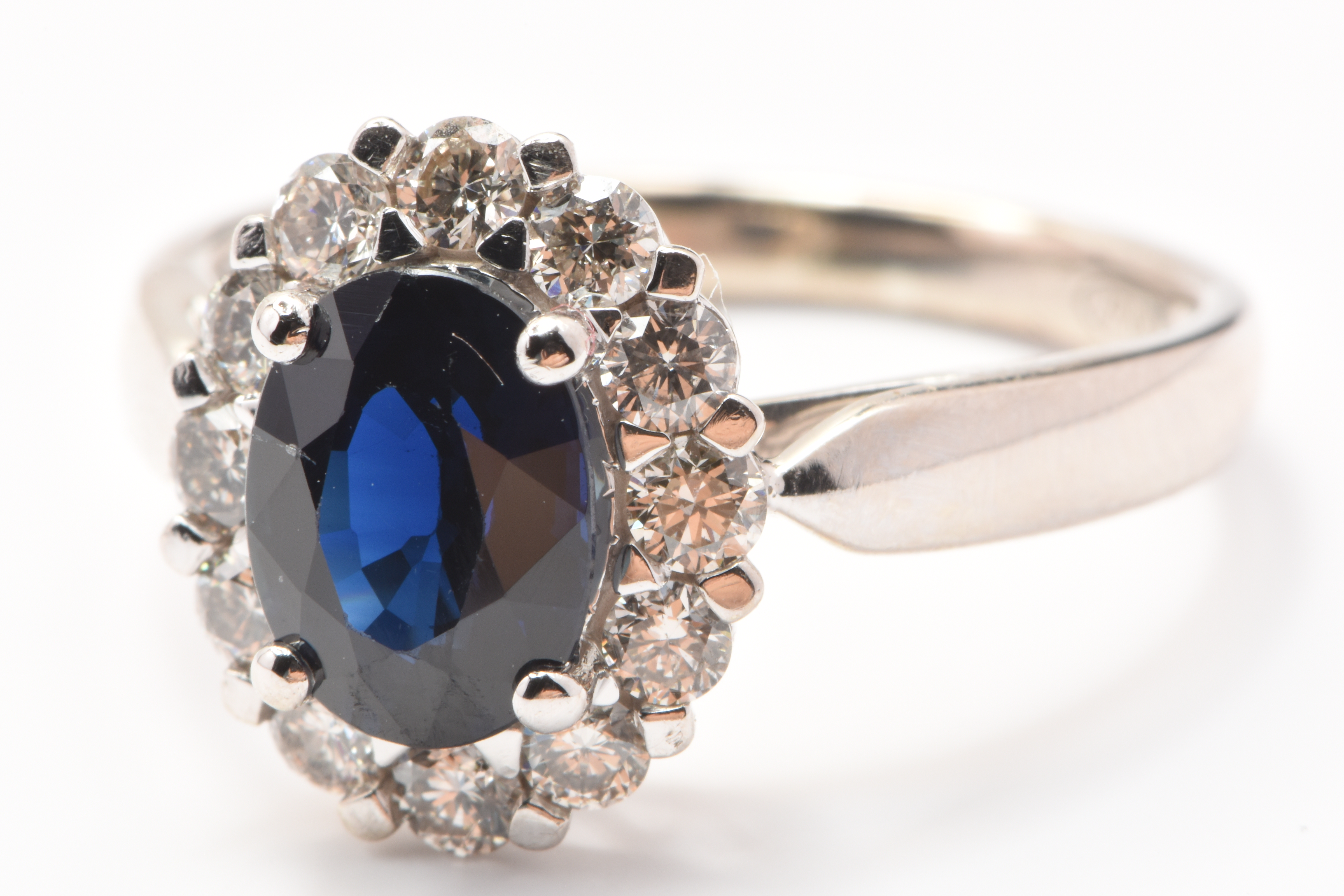 Ladies 9ct White Gold 1.60ct Sapphire & Diamond Cluster Ring 0.54ct TDW L 5 3/4 with Valuation – WL 1318289