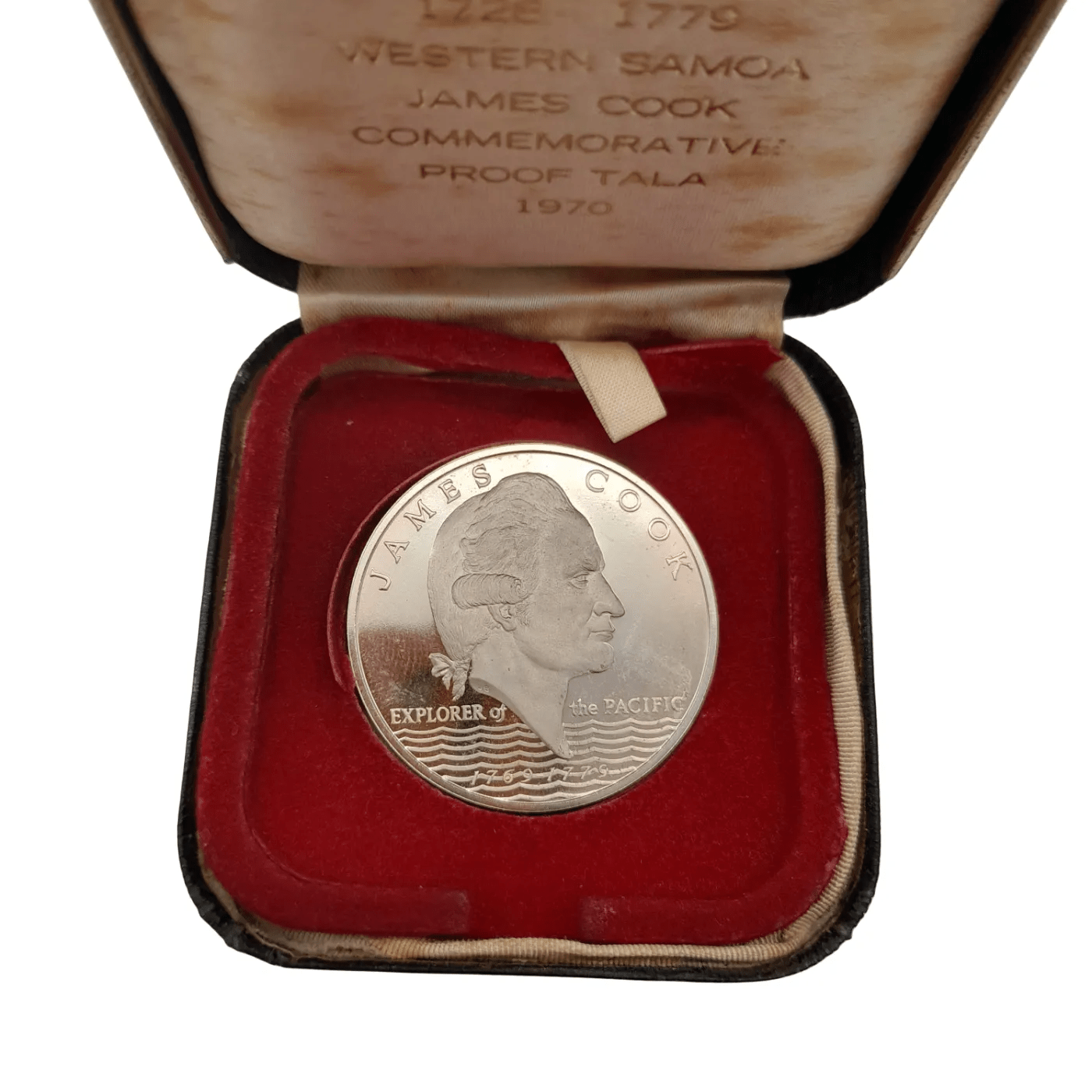 1728-1779 Western Samoa James Cook Explorer of the Pacific Commemorative Proof Tala Coin in Box $1 (WL 1342016)