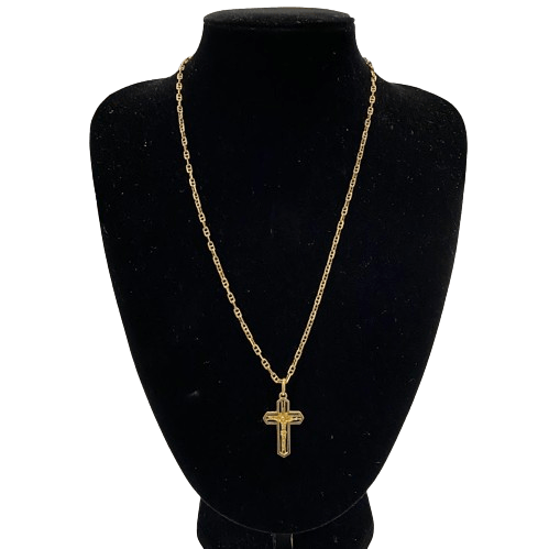 Unisex 18ct Yellow Gold Chain Link Necklace with Cross Pendant. (NG1342434)