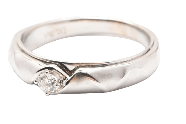 18ct White Gold Single Round Brilliant Cut Diamond Ring, Brushed Zigzag Band, 0.08ct TDW, Size N – With Valuation