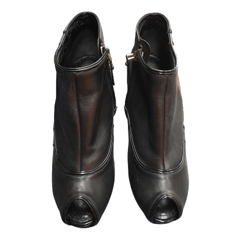 Louis Vuitton BL0141 M Black Leather Open-Toe Heels Size 36 (LN)