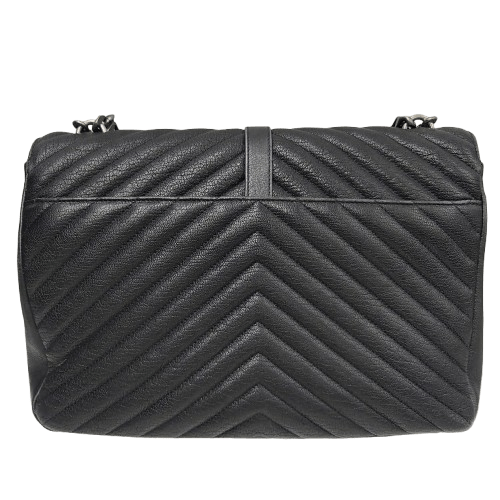 Yves Saint Laurent College Medium Satchel in Quilted Lambskin Leather – Black with Patina Silver Hardware (Includes Box & Dust Bag)