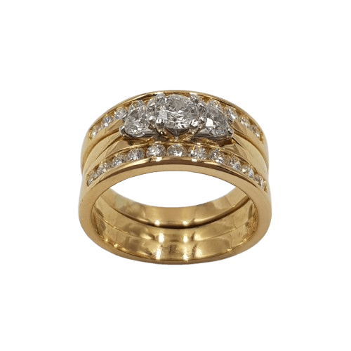 Ladies 18ct Yellow & White Gold Brilliant Cut Diamond Three Ring Set 1.04ct TDW J With Valuation