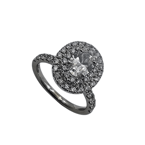 Ladies 18ct White Gold Oval Brilliant Cut Diamond Cluster Ring With Grain Set V Galllery 1.45ct TDW L 1/2 With Valuation (MR)