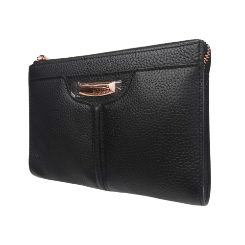 Mimco Everly Black Rose Gold Pouch – Leather Pouch with Rose Gold Hardware and Zip Closure