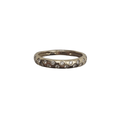 9CT Yellow Gold Dome Band Ring – 2.44g with 19 Burnish Set Diamonds (0.01ct each), Size Q