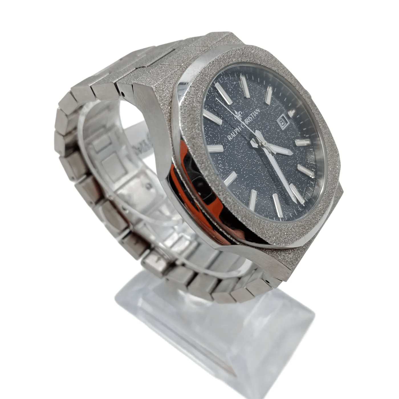 RALPH CHRISTIAN MEN’S WATCH – SILVER STAINLESS STEEL BAND, BLACK CIRCLE FACE (158.3g, 5ATM) (WR)