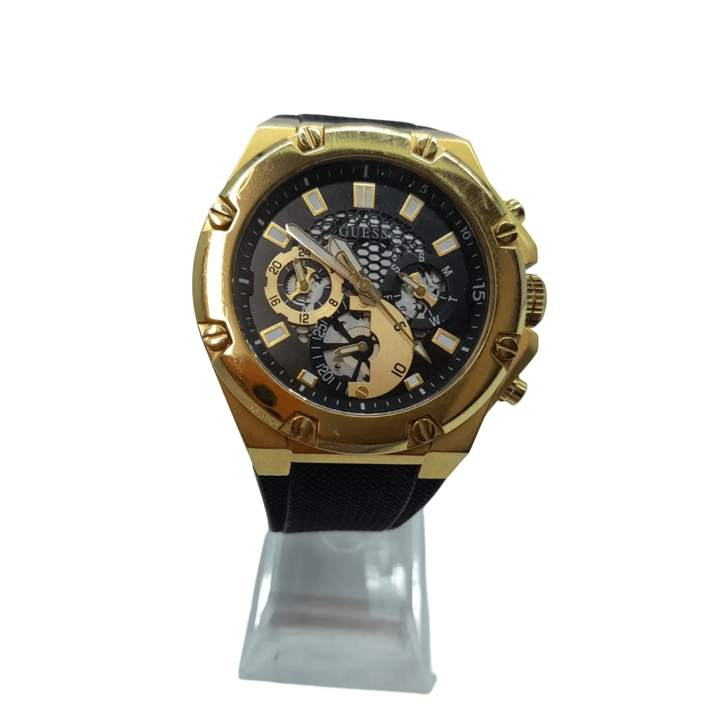 Men’s Black/Gold Guess Watch 106.0gms GW0334G2 Black Plastic Band Analogue Round  (WL 1353292)