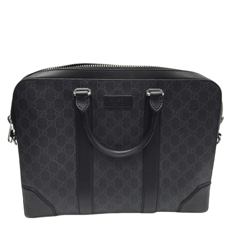 Gucci GG Black Briefcase, Excellent Condition, With Shoulder Strap, Authenticated Via Entrupy