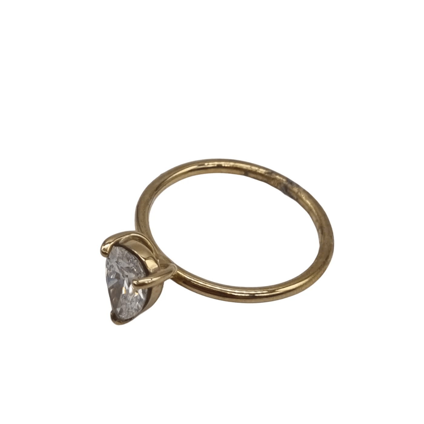 9ct Yellow Gold 2.01g Single Stone Diamond Ring – 1.10ct Pear Shape Diamond – Size 7+ Val Certificate