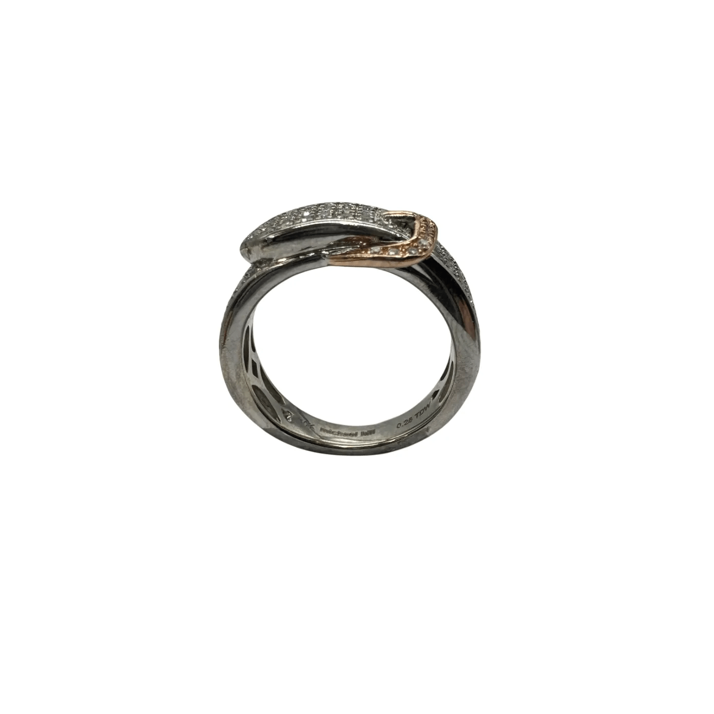 Ladies 10ct White & Rose Gold 57 Stone Diamond Belt Buckle Ring J 5 with Valuation – WL 1324698