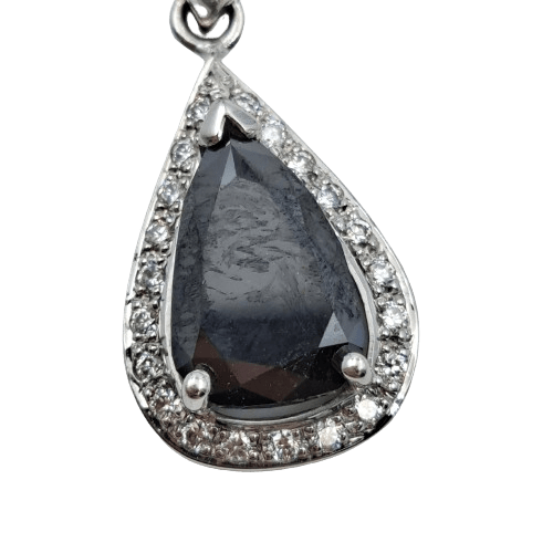 Ladies 18ct White Gold Necklace with Black Diamond Treated Pendant Pear Shape 0.21CT TDW with Valuation (WL) 1235499
