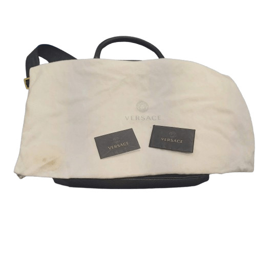 Versace Medusa Black Leather Laptop Bag With Authentication Card And Dust Bag