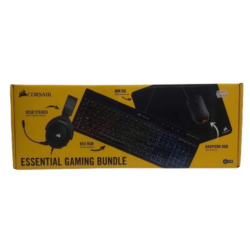 CORSAIR Essential Wired Gaming Bundle – K55 Membrane Keyboard, Harpoon RGB Mouse, HS50 Headset, MM100 Mouse Pad