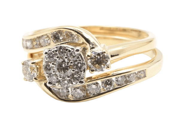 Ladies 9ct Yellow & White Gold Brilliant Cut Diamond Cluster + Channel Set 1.00ct TDW Q Bridal Set With Valuation (MR)