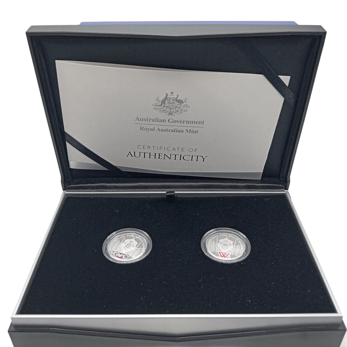 AFL 2024 $1 Coloured Fine Silver Proof 2-Coin Set In Box & Case (WR 1355899)